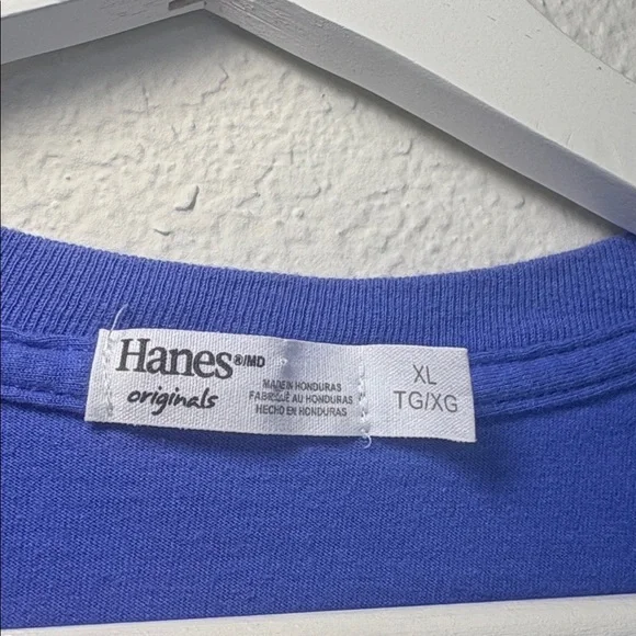 Hanes Originals 100% Cotton Short Sleeve Tee Bright Blue XL - Picture 2 of 4